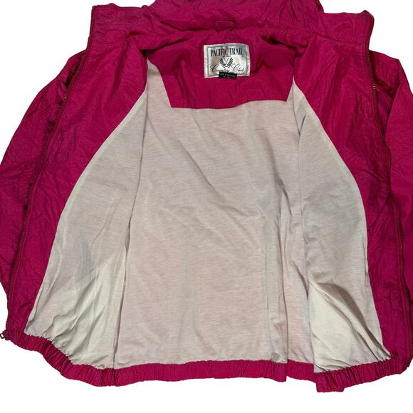 Vintage 90s Pacific Trail Hot Pink Windbreaker Jacket XL Hood Zip Pockets - Picture 5 of 10